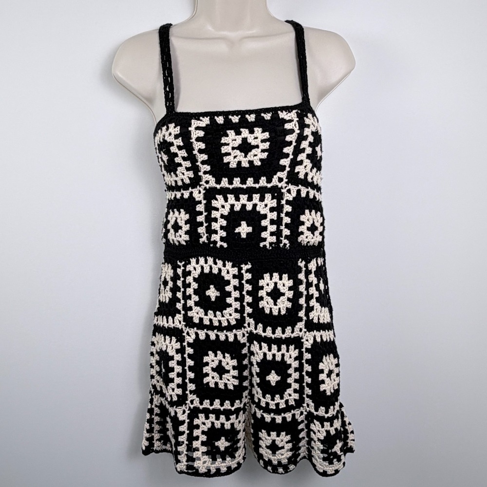 Crochet Romper Sz Small‎ Grannycore Knit Granny Square Cottagecore Festival